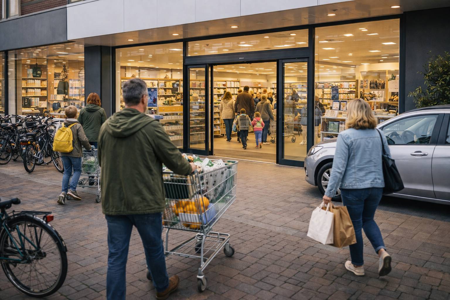 Drukke supermarktingang in het weekend - Jumbo openingstijden Emmen