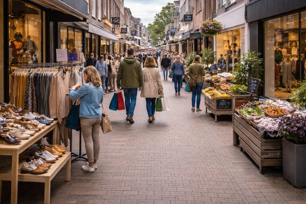 Drukke winkelstraat in Emmen
