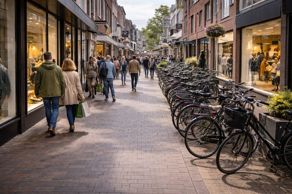 Drukke winkelstraat in Emmen - Winkels openingstijden Emmen