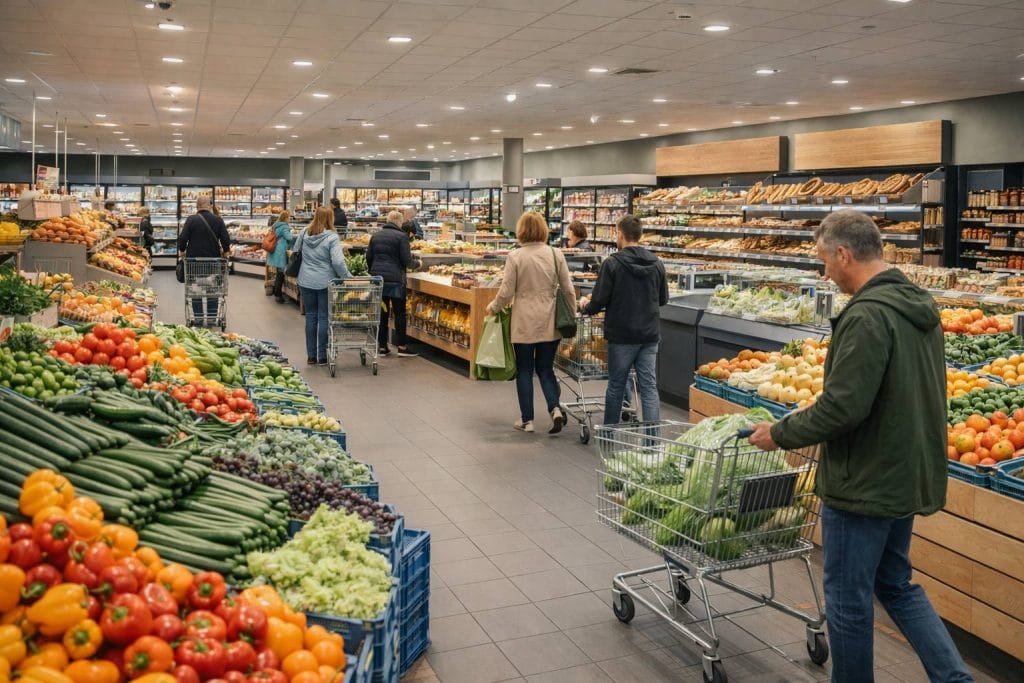 Een drukke Europese supermarkt in Emmen