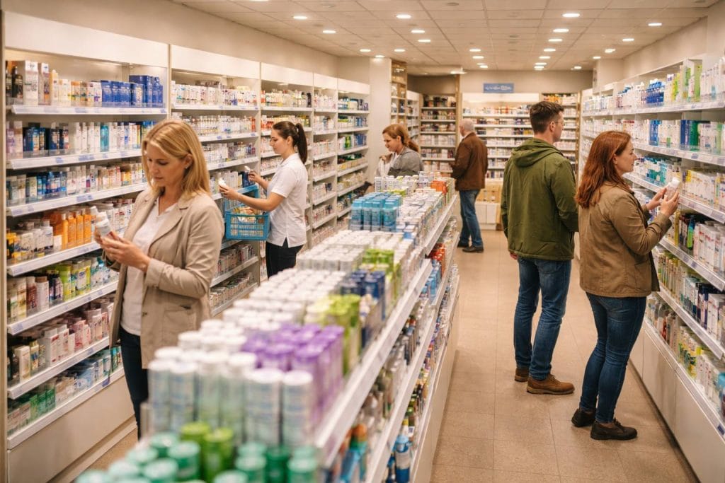 Nederlandse gezondheidswinkel met klanten die rondkijken - Drogist openingstijden Emmen