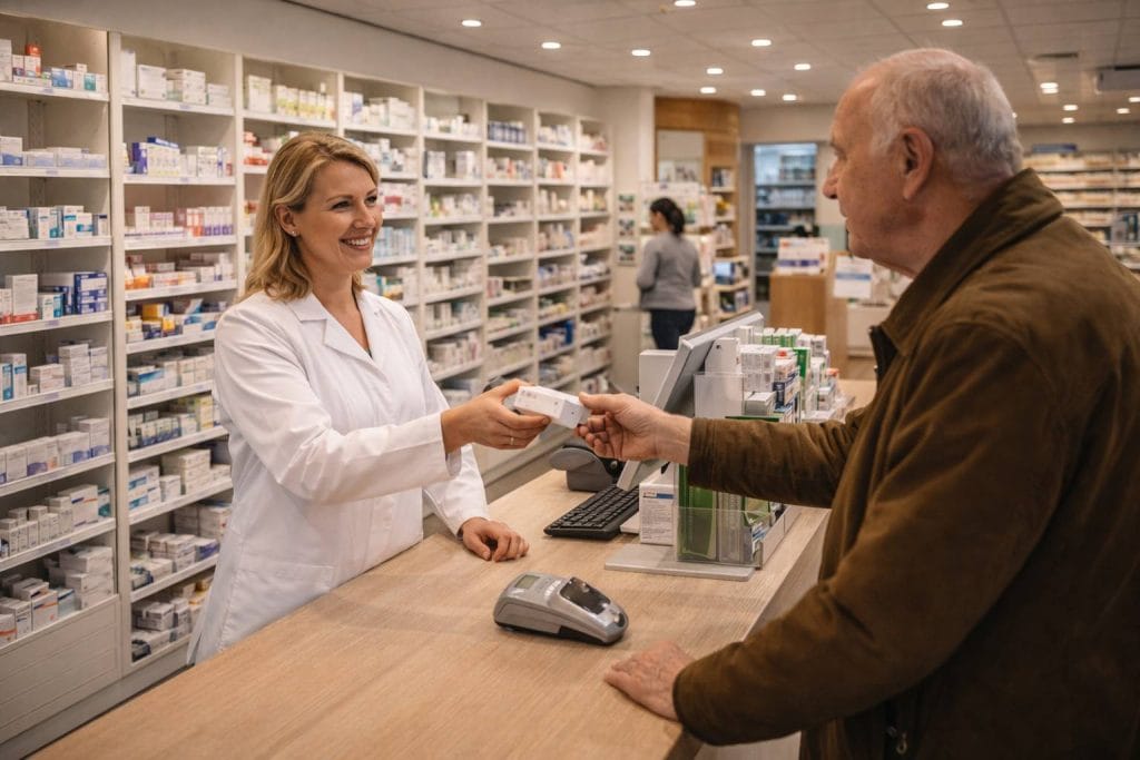 Ouderen helpen in de apotheek